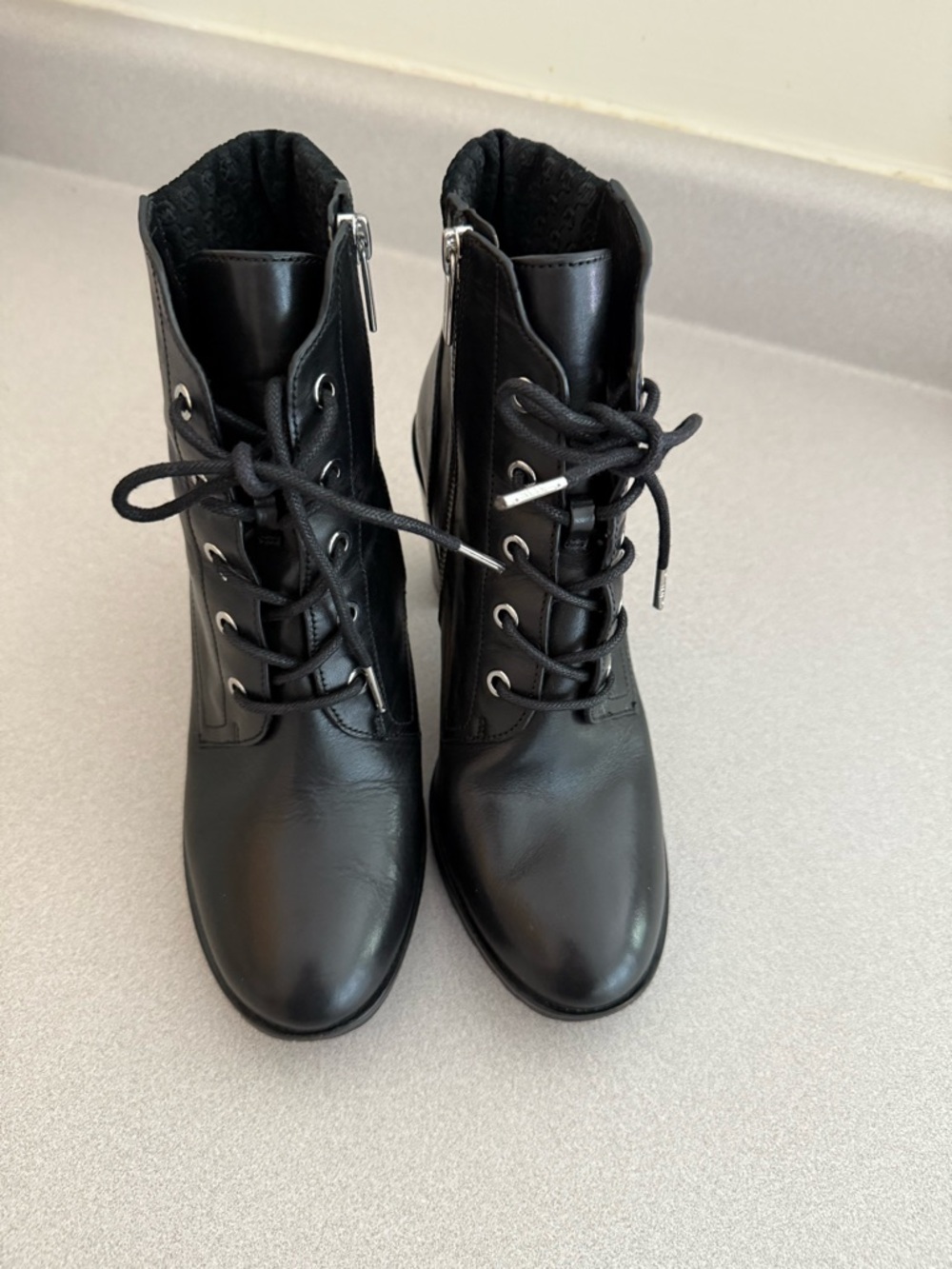 Michael Kors Black Lace-Up Ankle Boots with Side Zip